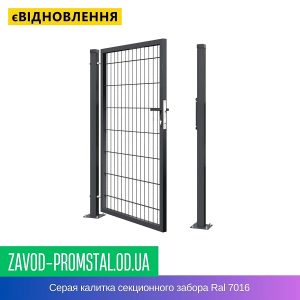 цена Серая калитка секционного забора Ral 7016